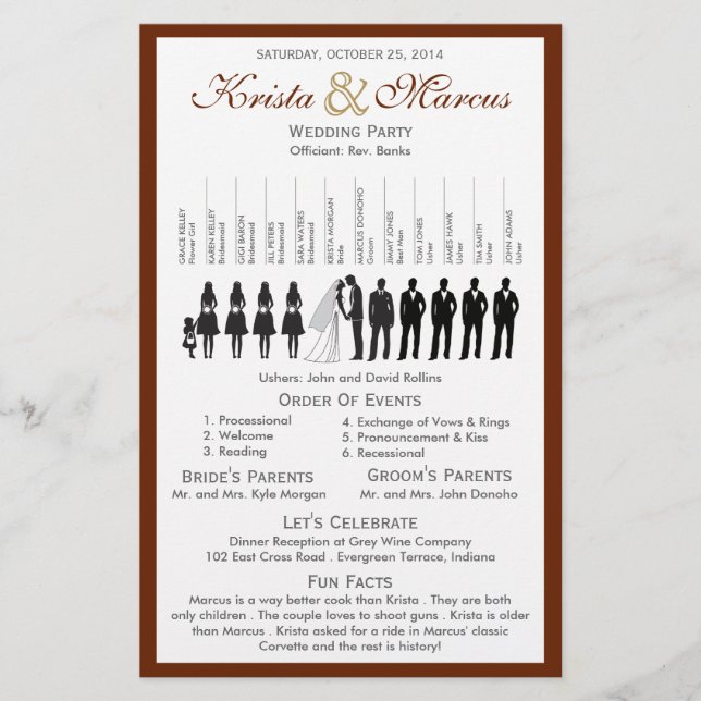 Einfache Silhouetten Hochzeitsprogramm Flyer (Vorderseite)