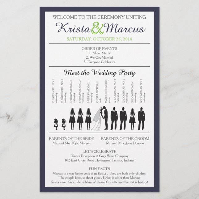 Einfache Silhouetten Hochzeitsprogramm Flyer (Vorderseite)
