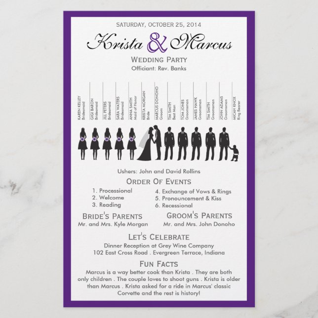 Einfache Silhouetten Hochzeitsprogramm Flyer (Vorderseite)