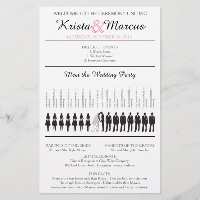 Einfache Silhouetten Hochzeitsprogramm Flyer (Vorderseite)