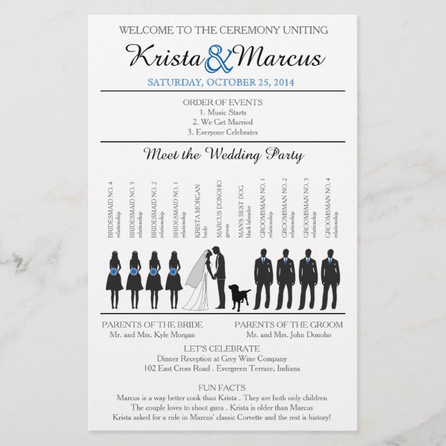 Einfache Silhouetten Hochzeitsprogramm Flyer (Vorderseite)