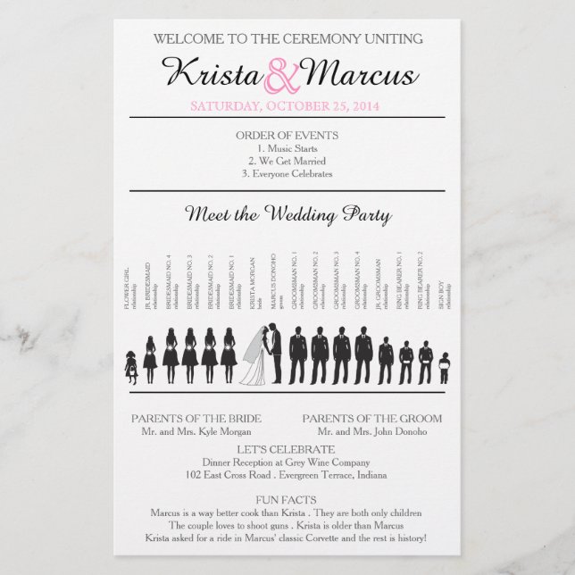 Einfache Silhouetten Hochzeitsprogramm Flyer (Vorderseite)