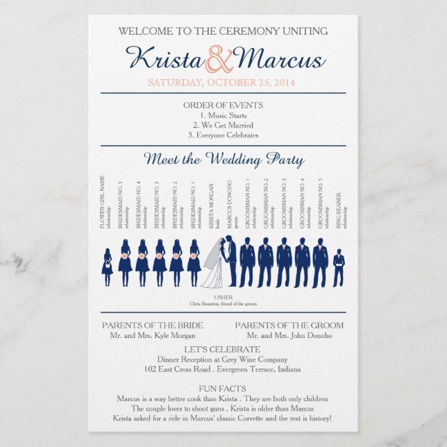Einfache Silhouetten Hochzeitsprogramm Flyer (Vorderseite)