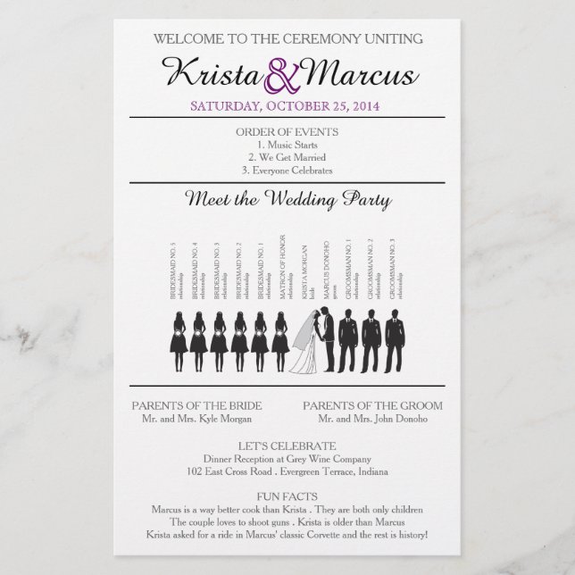 Einfache Silhouetten Hochzeitsprogramm Flyer (Vorderseite)