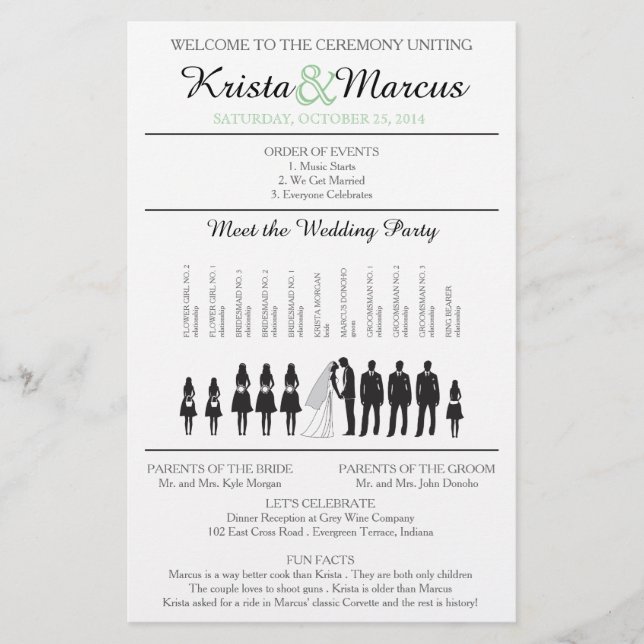 Einfache Silhouetten Hochzeitsprogramm Flyer (Vorderseite)