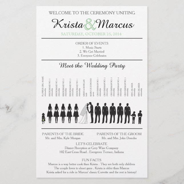 Einfache Silhouetten Hochzeitsprogramm Flyer (Vorderseite)