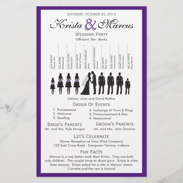 Einfache Silhouetten Hochzeitsprogramm Flyer (Vorderseite)