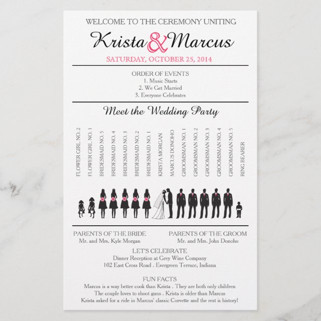 Einfache Silhouetten Hochzeitsprogramm Flyer-3 (Vorderseite)