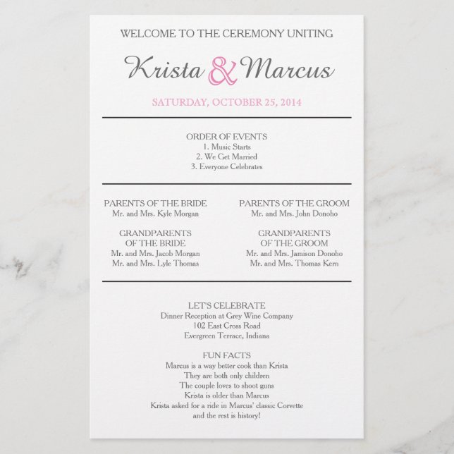 Einfache Silhouetten Hochzeitsprogramm Flyer-CATS (Vorderseite)