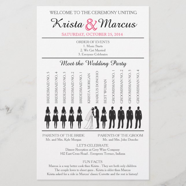 Einfache Silhouetten Hochzeitsprogramm Flyer-w (Vorderseite)