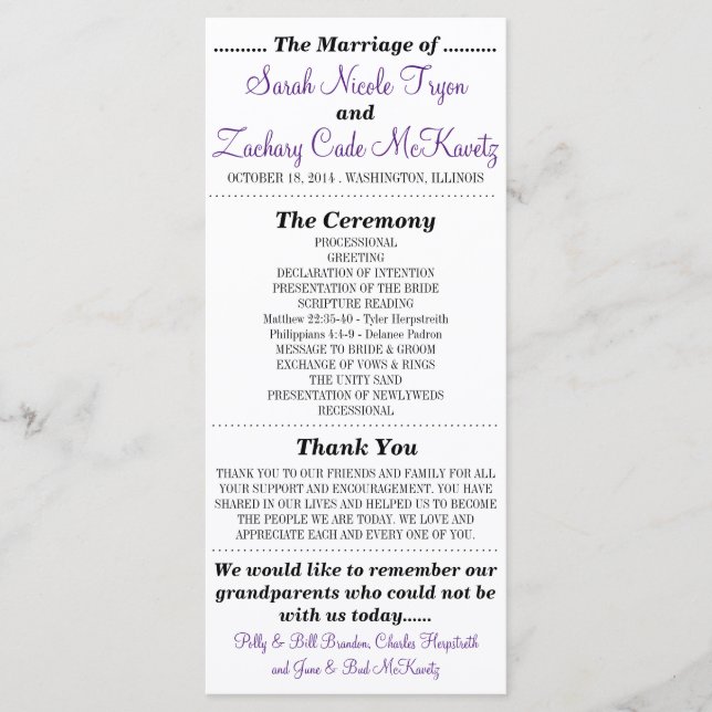 Einfache Silhouetten Hochzeitsprogramm Rack Card V Programm (Vorderseite)