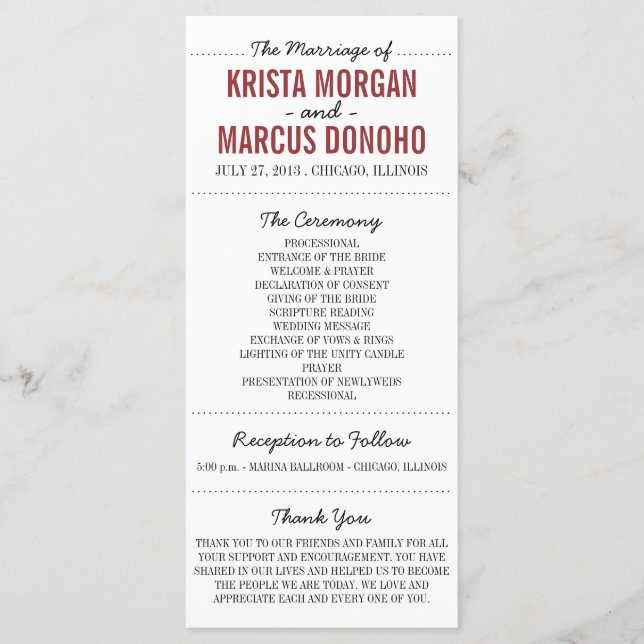 Einfache Silhouetten Hochzeitsprogrammkarte 3RF Programm (Vorderseite)