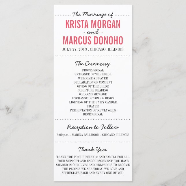 Einfache Silhouetten Hochzeitsprogrammkarte Programm (Vorderseite)