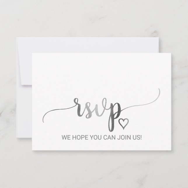 Einfache Silver Calligraphy Song Request RSVP Card (Vorderseite)
