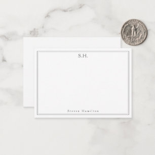 Einfache Silver Gray 2 Monogramm Name Minimaler Ra Mitteilungskarte