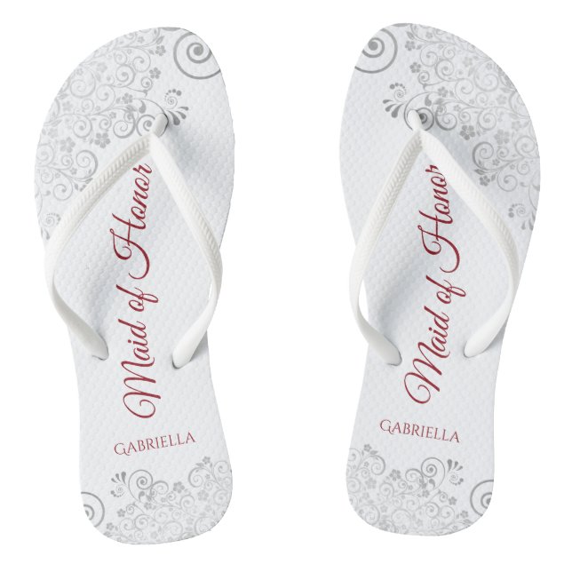 Einfache Silver Lace & Red Trauzeugin Hochzeit Flip Flops (Fußbett)