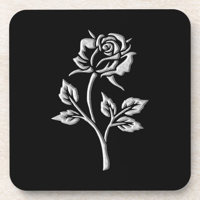 Einfache Silver-Rose Getränkeuntersetzer (Vorderseite)