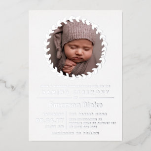 Einfache Silver Wreath Baby Foto Namensfeier Folieneinladung