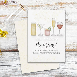 Einfache Silvesterparty-Cocktail-Drinks-Wasserfarb Einladung