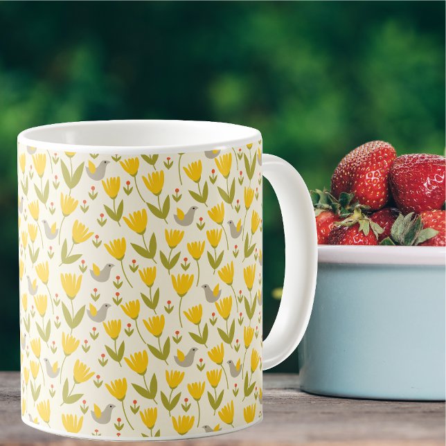 Einfache skandinavische Blume und Vogelmuster Kaffeetasse (Von Creator hochgeladen)