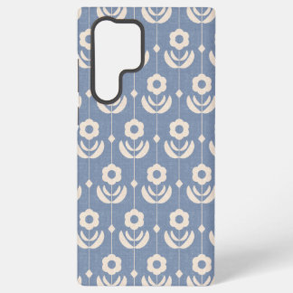 Einfache skandinavische Blumen in Creme auf Blau Samsung Galaxy Hülle