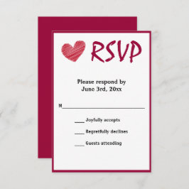Einfache Sketchy Red Heart Wedding RSVP Karte