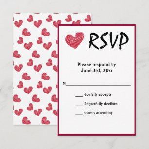 Einfache Sketchy Red Heart Wedding RSVP Karte