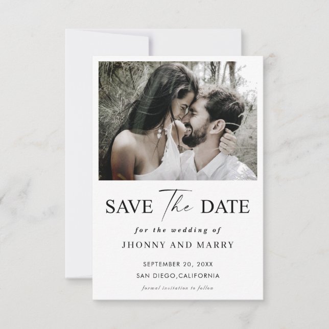Einfache Skript-Foto-Hochzeit speichern Sie die Da Save The Date (Vorderseite)