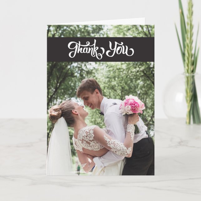 Einfache Skript-Hochzeit danken Ihnen faltete Dankeskarte (Vorderseite)