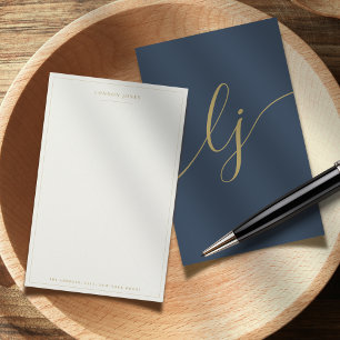 Einfache Skript-Personalisiert Stationery Navy Gol Briefpapier