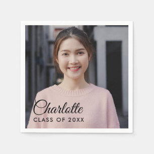 Einfache Skriptbezeichnung Foto Graduation Party N Serviette