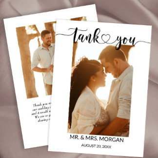 Einfache Skripte mit Herz und Foto | Hochzeit Dankeskarte