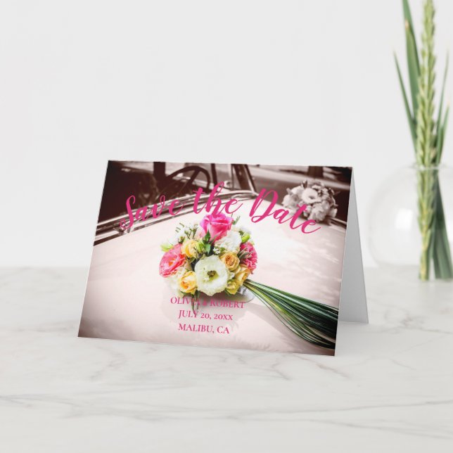 Einfache Skripte - Vintage-Wagen Save the Date Ankündigung (Vorderseite)