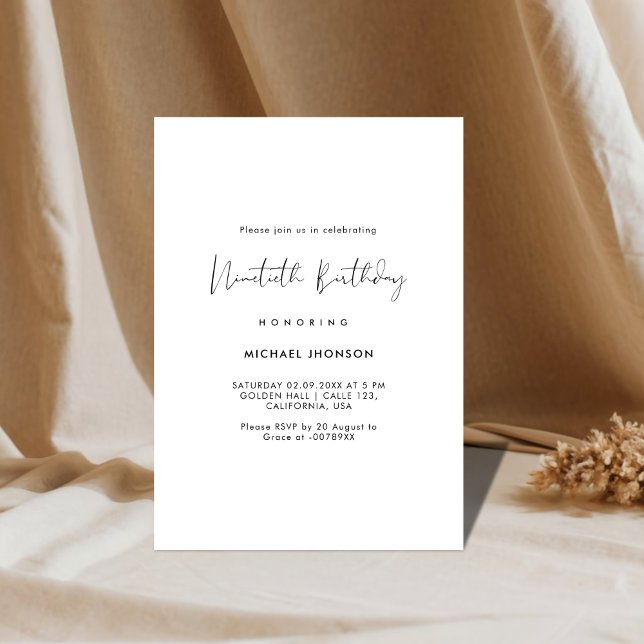 Einfache Skripteinladung Ninetieth Birthday Einladung (Von Creator hochgeladen)