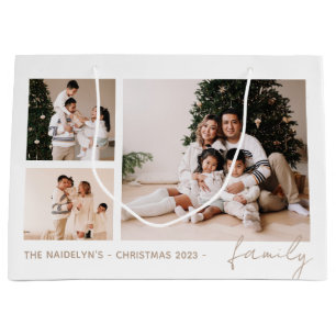 Einfache Skriptfamilie Foto Collage Urlaub Große Geschenktüte