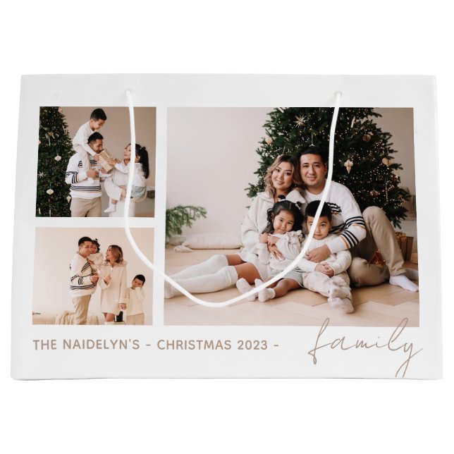 Einfache Skriptfamilie Foto Collage Urlaub Große Geschenktüte (Vorderseite)