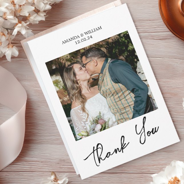 Einfache Skripthochzeit Dankeskarte (Modern Wedding Photo Thank You Card)