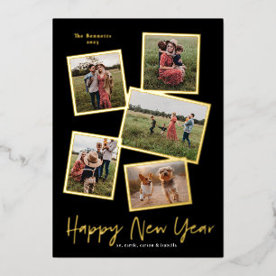 Einfache Skriptneujahr 5-FotoCollage Folien Feiertagskarte