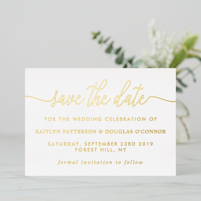 Einfache SkriptSave the Date Real Folieneinladung (Stehend vorne)