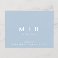 Einfache Sky Blue Monogram Wedding Save the Date