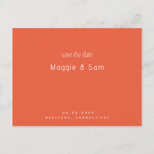Einfache Sleek-Mandarine Save the Date Hochzeit Postkarte