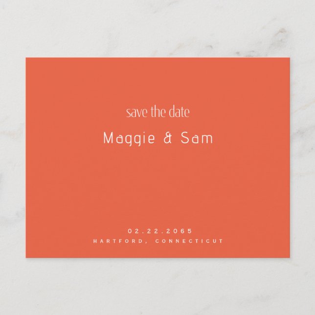 Einfache Sleek-Mandarine Save the Date Hochzeit Postkarte (Vorderseite)