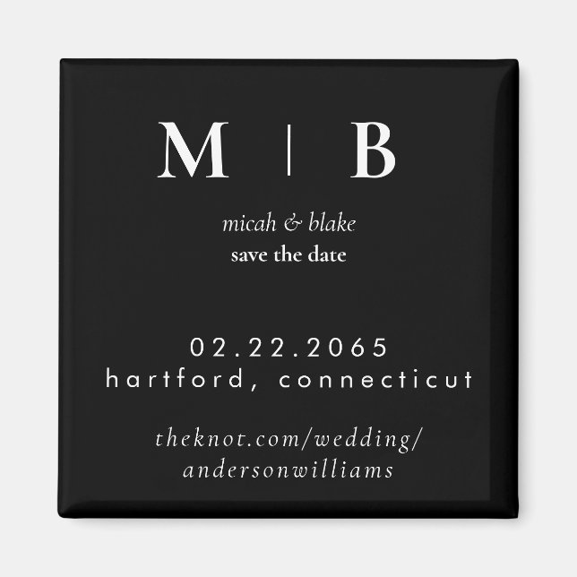 Einfache Sleek Monogram B/W Hochzeit Das Datum II  Magnet (Vorne)
