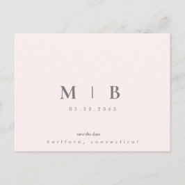 Einfache Sleek Monogram Blush Wedding Save the Dat Ankündigungspostkarte