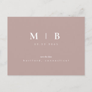 Einfache Sleek Monogram-Rose Save the Date Gold Postkarte