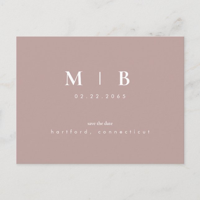 Einfache Sleek Monogram-Rose Save the Date Gold Postkarte (Vorderseite)