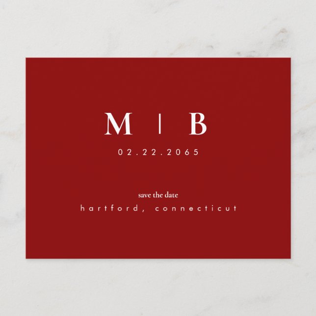 Einfache Sleek Monogram Wedding Save the Date Postkarte (Vorderseite)