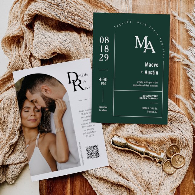 Einfache Smaragdgrüne moderne Minimalarch QR Code Einladung (Von Creator hochgeladen)