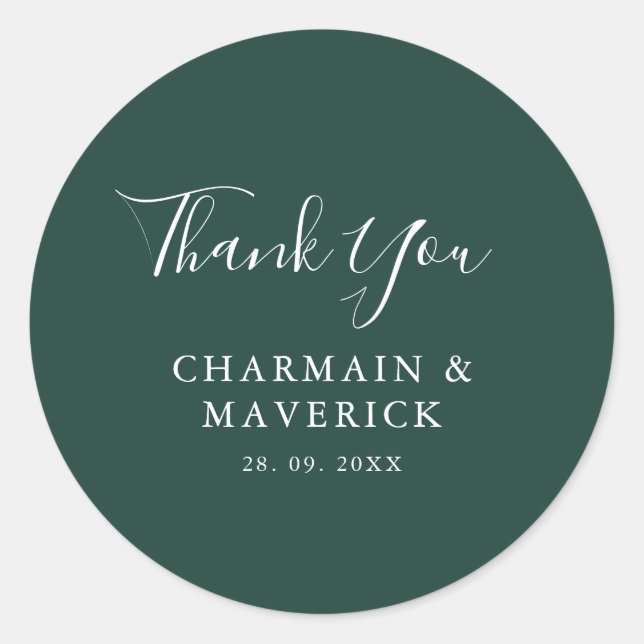 Einfache Smaragdweiße Texthochzeit Runder Aufkleber (Vorderseite)