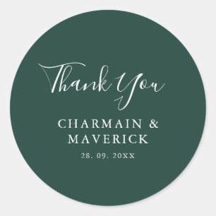 Einfache Smaragdweiße Texthochzeit Runder Aufkleber